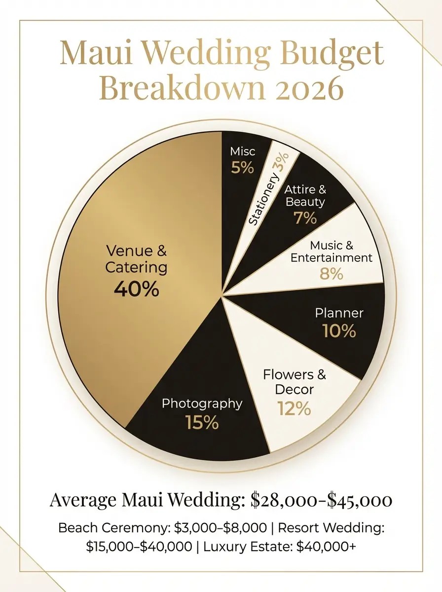 Maui wedding budget breakdown by category infographic 2026