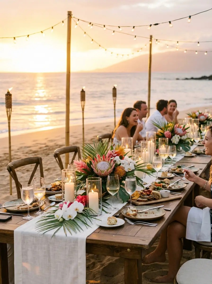 Golden hour wedding ceremony on the sands of Makena Beach