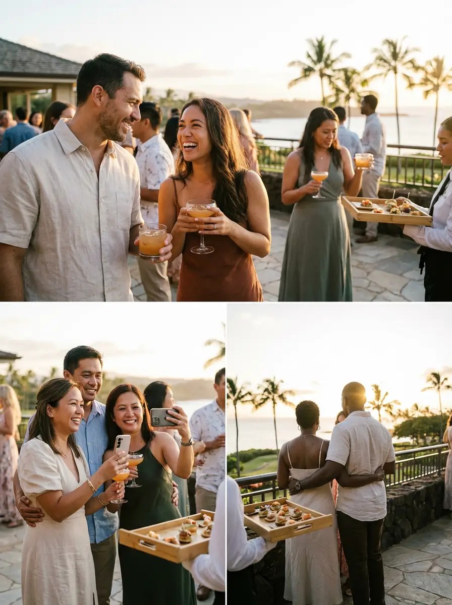 Outdoor terrace reception overlooking the ocean at Merriman's Kapalua